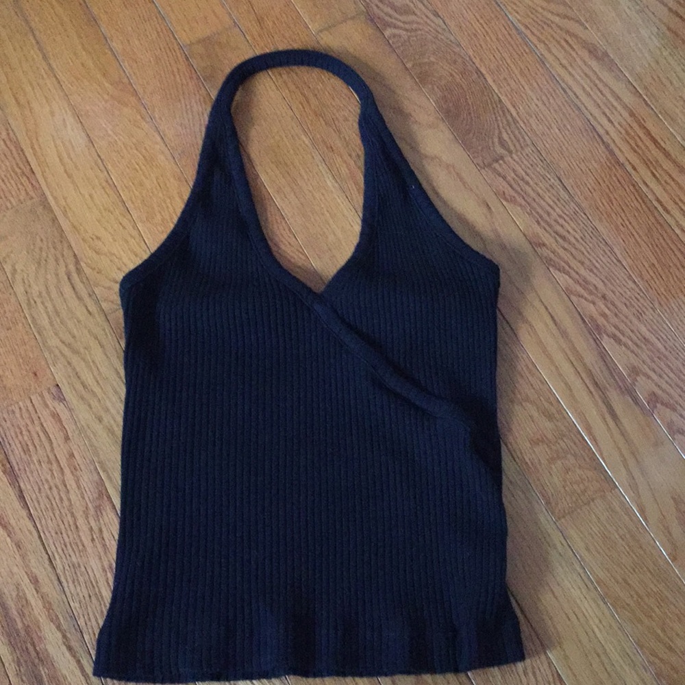 Black stretchy ribbed surplus halter tank top